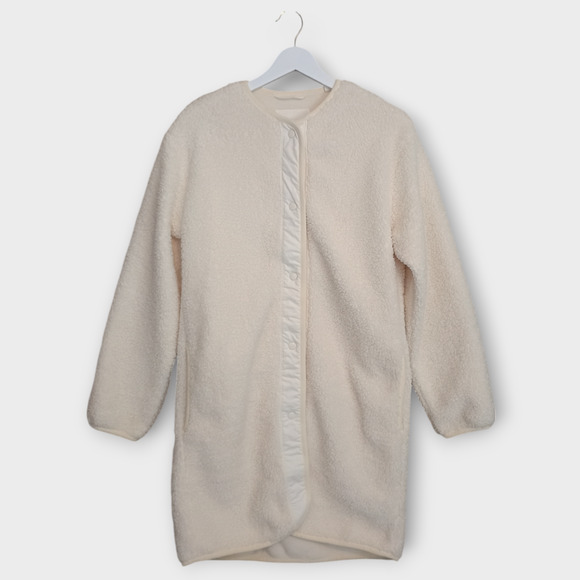 Aritzia Wilfred Free Jacket Womens XS Birch Sherpa Long Liner Cozy Soft Neutral - Picture 1 of 11